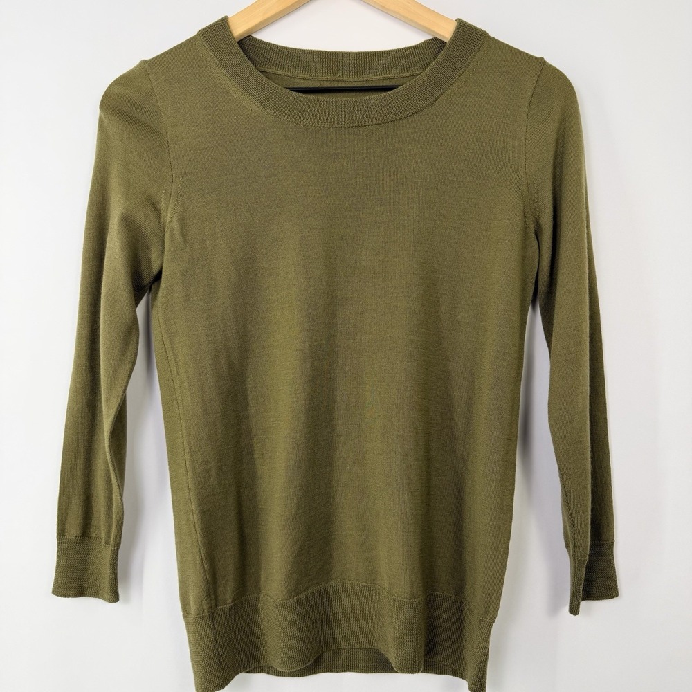 J.Crew 100% Merino Wool Crewneck Sweater Olive XS Lightweight Knit‎ E1277